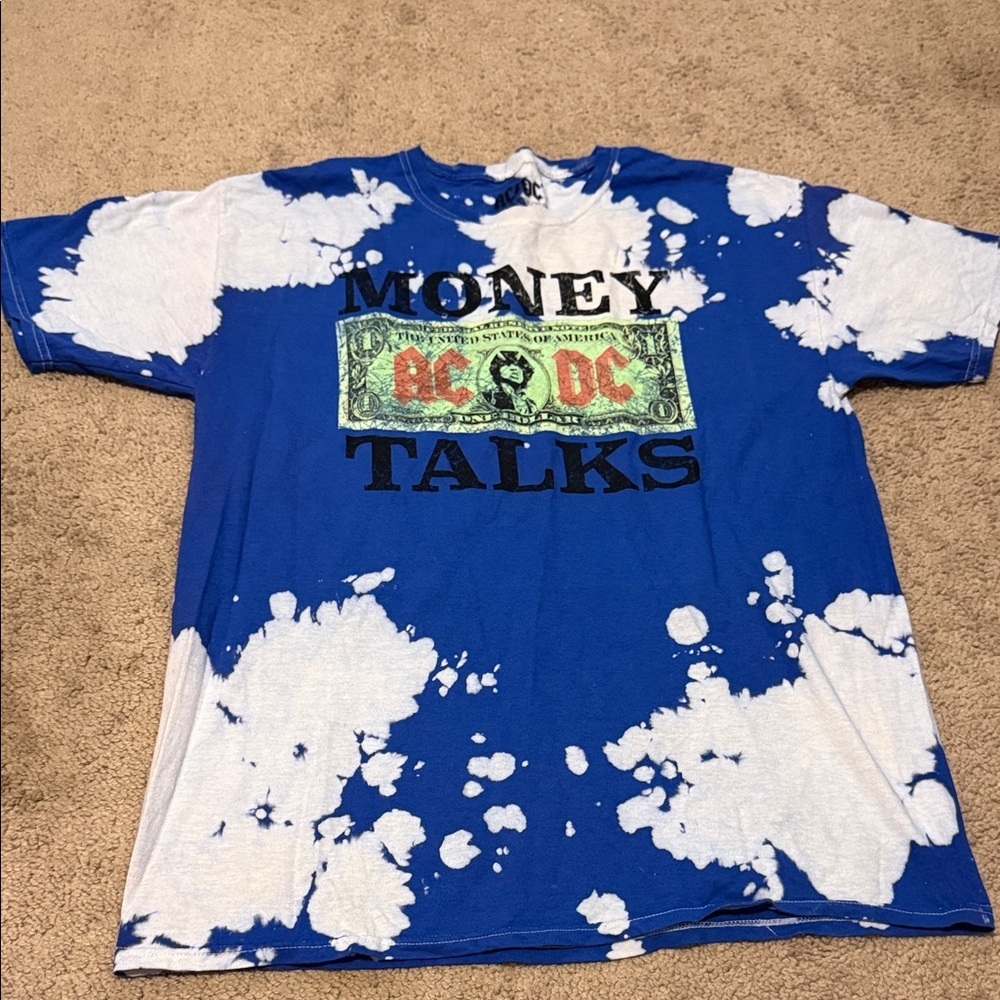 AC/DC Blue and White Tie-Dye Tee Size M